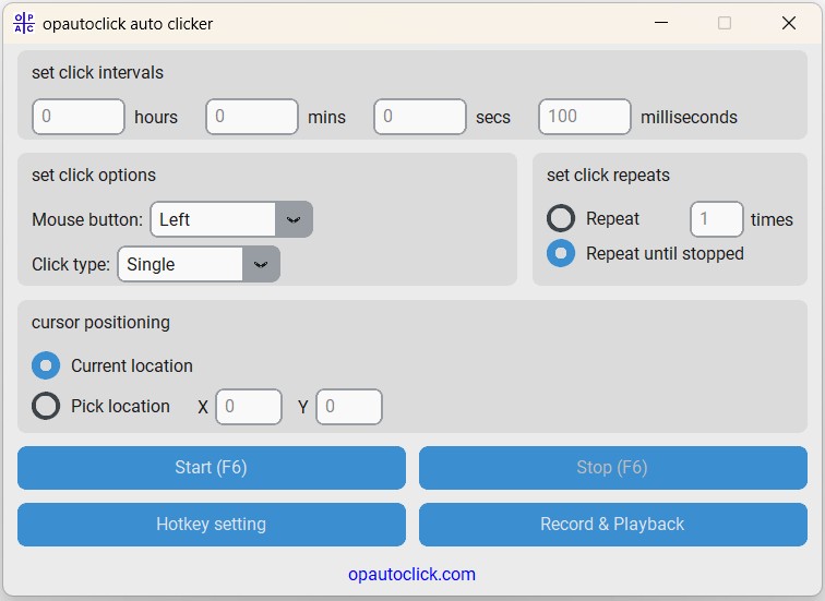 opautoclick auto clicker UI