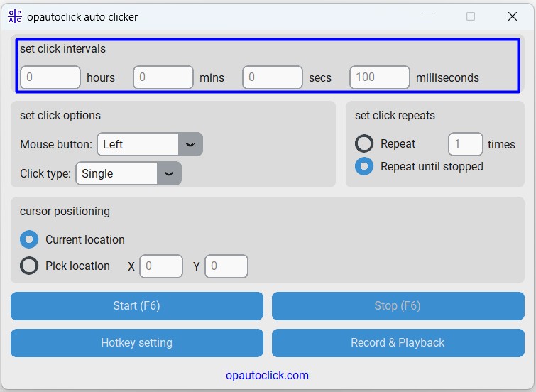 set click intervals
