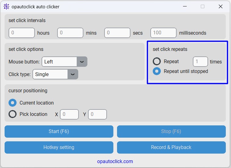 set click repeats
